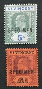 MOMEN: ST VINCENT SG #84s,93s 1903-11 SPECIMEN MINT OG H LOT #191628-604