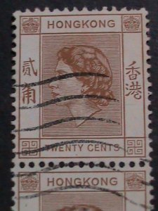​HONG KONG-1954 SC#188- 68 YEARS OLD-QUEEN ELIZABETH II USED PAIR-FANCY CANCEL