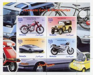 Somalia 1999 MNH Japanese Cars & Motorcycles Honda Nissan Datsun 4v M/S Stamps