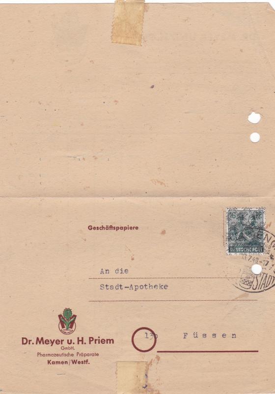 Germany  Allied Occupation 1948 pharamazeutical preparations letter R20962