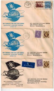 First Commercial Flight Covers GB Franked (see description)