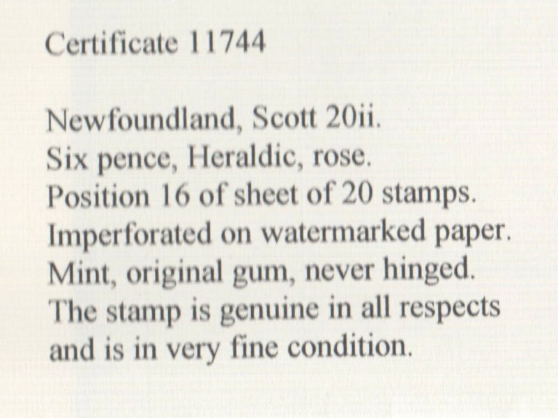 Newfoundland #20ii Never Hinged Superb Gem **With Certificate**