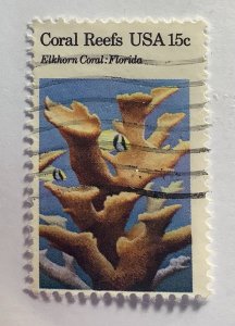 USA 1980 Scott 1828 used - 15c, Coral Reefs, Elkhorn Coral , Porkfish