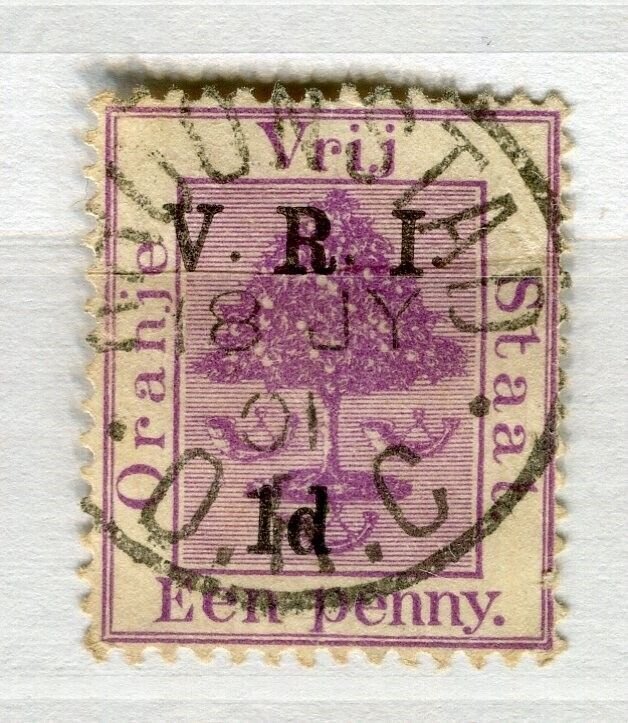 ORANGE FREE STATE; 1900 early classic QV used ' VRI 1d.' surcharged , Postmark.