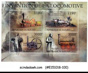 BURUNDI - 2012 INVENTION IN LOCOMOTIVES / RAILWAY MIN/SHT MNH