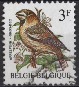 Belgium 1219 (used) 3fr birds: grosbeak (gros bec) (1985)