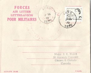 Canada 6c QEII Centennial 1970 CFPO 5000 Lahr, Germany Forces Air Letter to O...