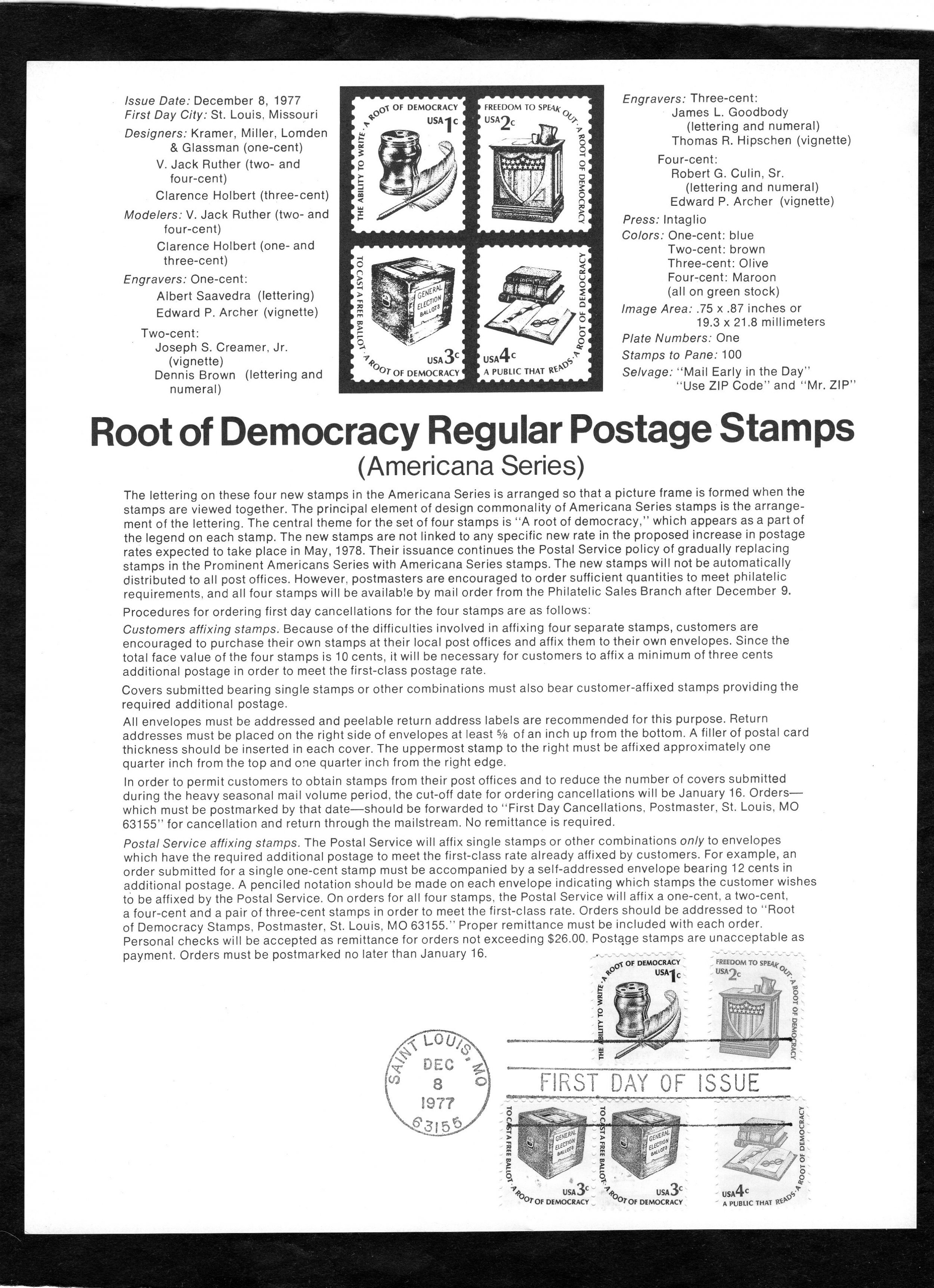 SP376 Root of Democracy, FDC Souvenir Page (15811585) United States