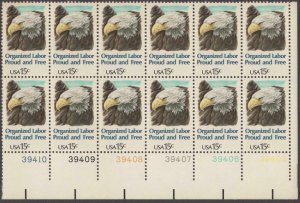 1980 Organized Labor Plate Block Of 12 15c Postage Stamps, Sc# 1831, MNH, OG