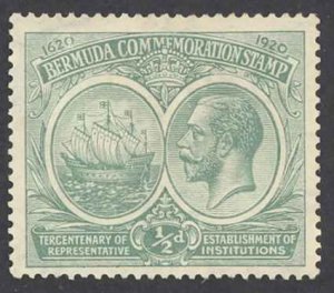 Bermuda Sc# 56 MH (no gum) 1920-1921 1/2p green Seal of the Colony & KGV