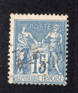 France 1878 15c blue Sage, Scott 92 used, value = 60c