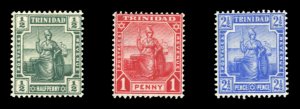 Trinidad #105-107 Cat$54, 1909 1/2p-2 1/2p, lightly hinged