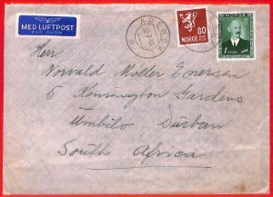 aa1138 - NORWAY - Postal History -  AIRMAIL COVER to SOUTH AFRICA 1948