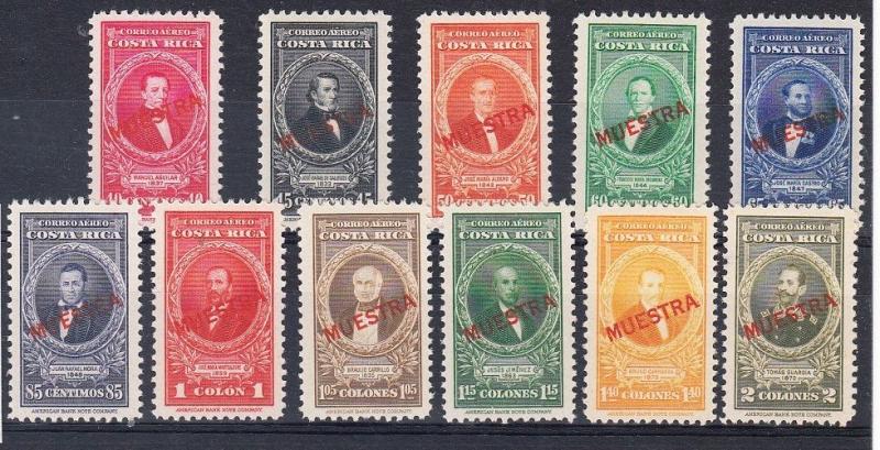 Costa Rica C82A // C91A (specimens) - 1945 issues complete mint hinged