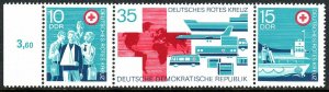 Germany DDR/GDR 1399-1401 strip of 3, MNH. Red Cross at work, 1972