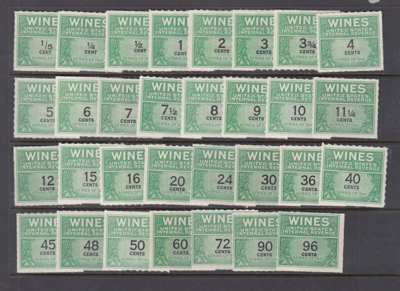 US RE108//204 Wine Stamps (Mint Never Hinged - no gum as issued) cv$625.00