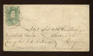 Confederate States 1 Used on Cover Lafayette to Savannah GL w/PF Cert LV6341