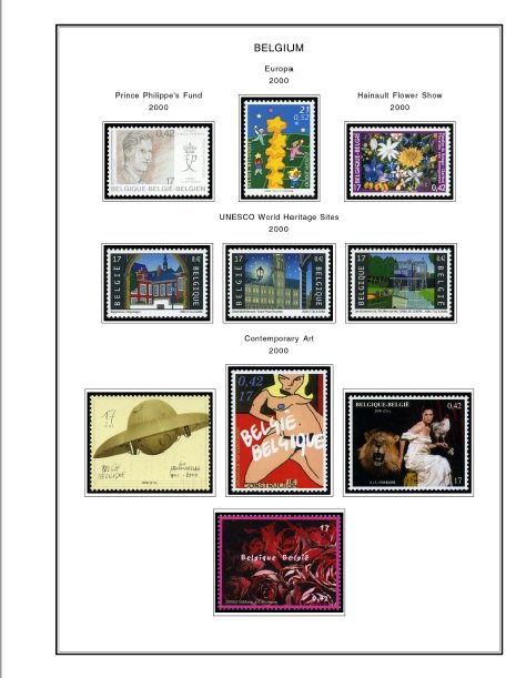 COLOR PRINTED BELGIUM 2000-2010 STAMP ALBUM PAGES (155 illustrated pages)