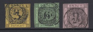 Baden Sc 2, 3, 4 used. 1851-53 Numerals, 5 ring cancels, sound, F-VF