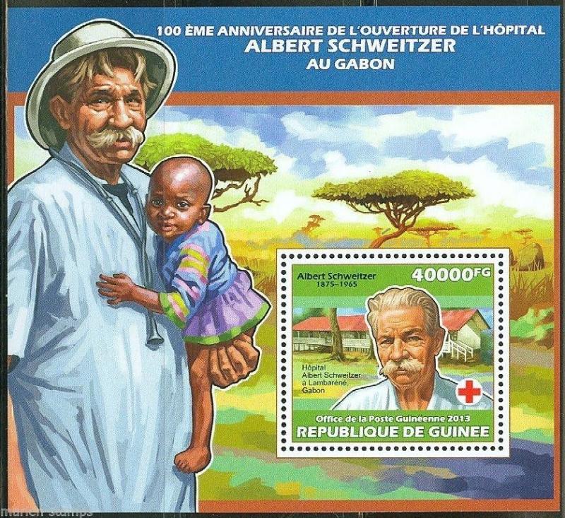 GUINEA 2013 100th ANNIVERSARY OF ALBERT SCHWEITZER GABON  HOSPITAL S/S  MINT NH