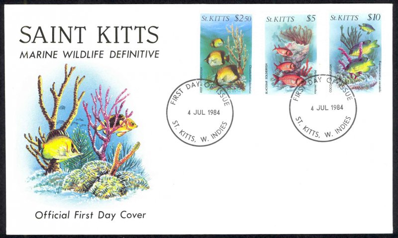 St. Kitts Sc# 150-152 FDC 1984 7.4 Marine Wildlife
