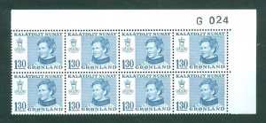 Greenland.1977.1 Mnh 8-Plate Block # G 024. 1.30 Kr. Queen. Sc#  94. Eng. Slania