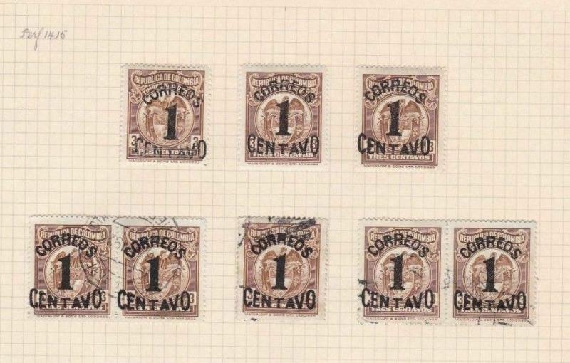 COLOMBIA 1925 OVERPRINTS STAPS STUDY ON 1 PAGE MOUNTED MINT & USED  REF 5316