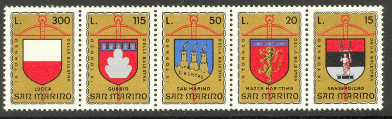 SAN MARINO 1974 CROSSBOW TOURNAMENT Set as Strip Sc 847a MNH