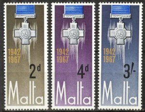 Malta 1967 25 Years of Award of the George Cross set of 3 MNH