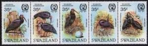 Swaziland 448 ae strip folded,MNH.Michel 449-453. Birds 1984:Bald ibis