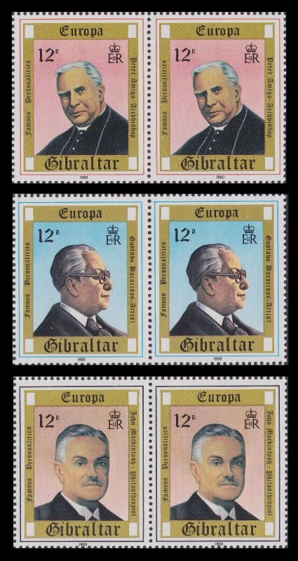 Gibraltar 433-435 Europa Famous Personalities horz pair set (2x3) MNH 1980