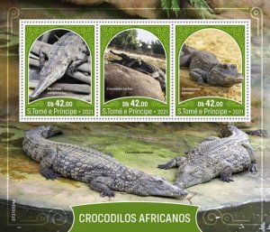 St Thomas - 2021 African Crocodiles, Dwarf - 3 Stamp Sheet - ST210534a