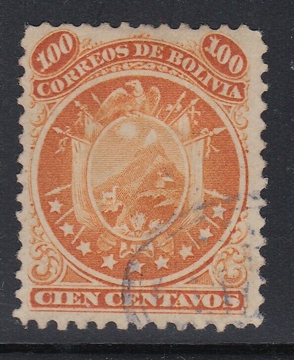 Bolivia 1868-69 Coat of Arms 100c Orange (nine stars) used. Scott 13