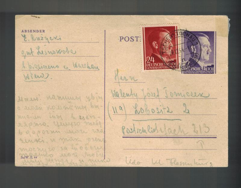 1944 Tschenstochau Germany Cover to Flossenburg KZ Concentration Sub Camp