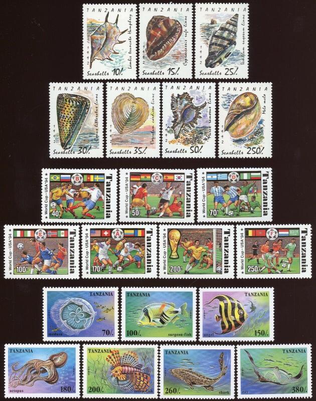 Tanzania Sc # 940-946, 1174A-1174G, 1404-1410. MNH.  3 Sets. 2017 SCV $26.10