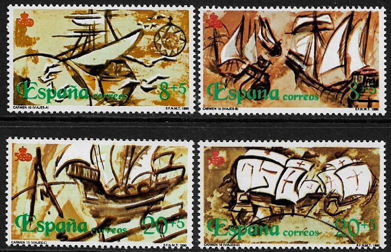 Spain #B169-72 MNH Set - Discovery of America - Drawings of Sailing Ships