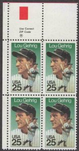 Scott # 2417 - ZIP Block Of 4 - Lou Gehrig -  MNH - 1989