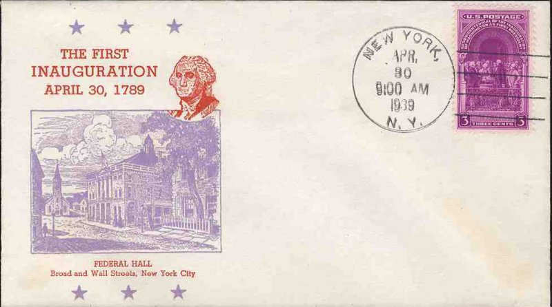 United States First Day Covers #854-41a, 1939 3c Washington Inauguration, Jew...