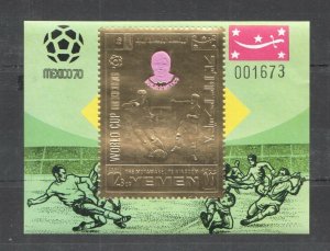 Nw0074 Imperf Yemen Gold World Cup Mexico 1970 Football Overprint Borja Bl Mnh