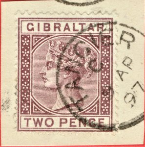 [mag133] GIBRALTAR used in Tangier 1887 SG#Z129 used on piece cv:£75/$105