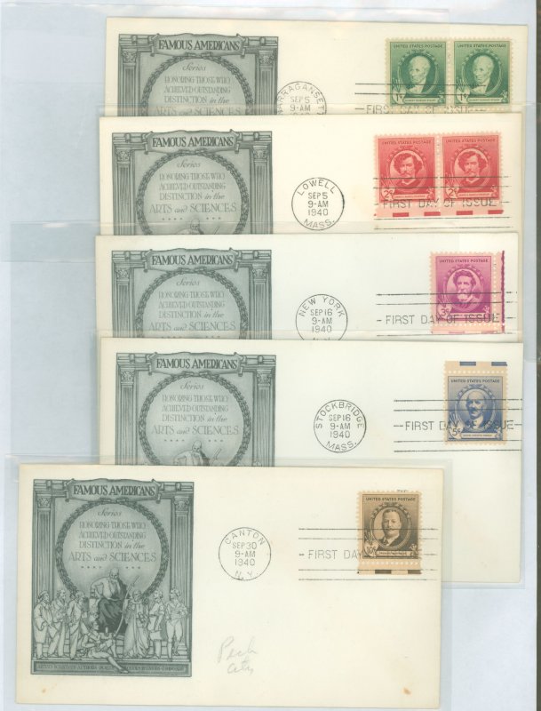 US 884-88 artists(famous american series) set of 5 on five FDCs with matching historic arts/aristocrats cachets