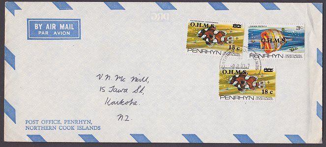 PENRHYN IS 1983 OHMS overprints on  cover to New Zealand.....................104