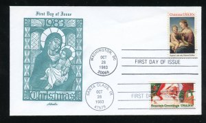 US 2063,2064 Christmas Issue 1983 dual postmarks UA Artmaster cachet FDC