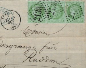 FRANCE Classic Scott.53 5c Green/Blue 1872 CDS/Numeral Piece/Cover Front SS4435