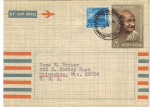 INDIA 1969 GHANDI ISSUE ON AIR LETTER SHEET TO MILWAUKEE WI