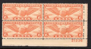 C19, Scott, USA, 6c orange, Winged-globe,  MNH, PB# of 4