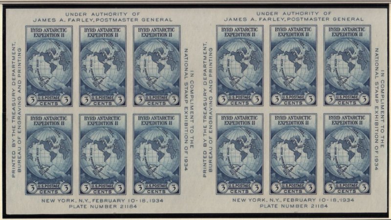 1935 Sc 768 Farley imperf Byrd Antarctic - block of 12 - 2 sheets horizontal (V9