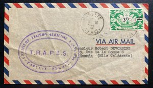 1947 Papeete Tahiti First flight Airmail Cover FFC to Noumea New Caledonia TRAPA