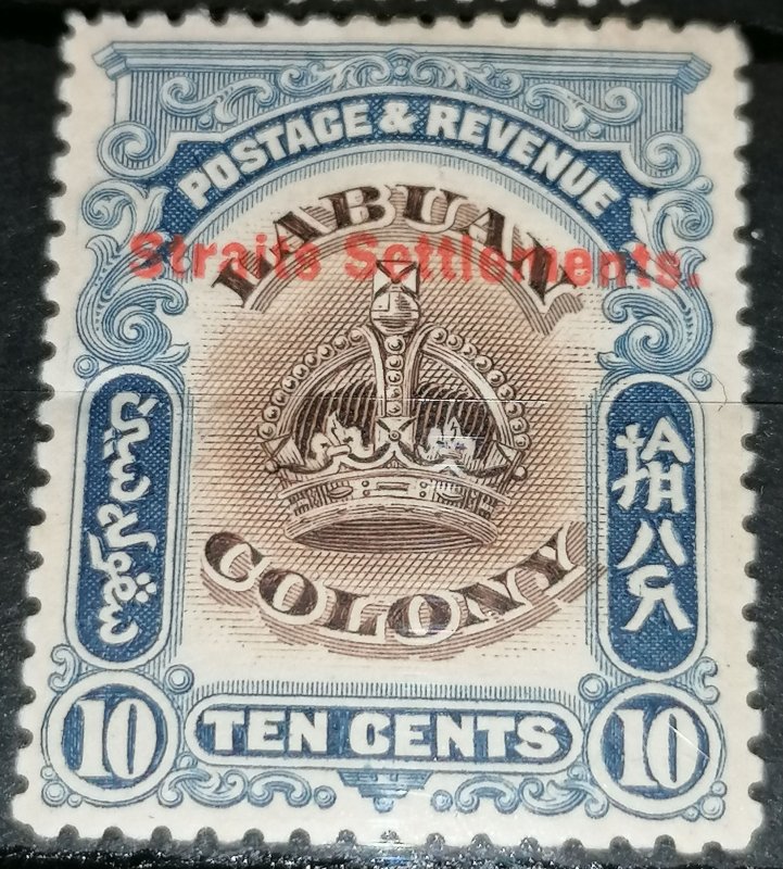 Straits Settlements 10c 1906 -1907 Labuan Postage Stamps Overprinted MH