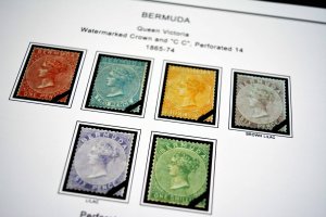 COLOR PRINTED BERMUDA 1865-1999 STAMP ALBUM PAGES (86 illustrated pages)